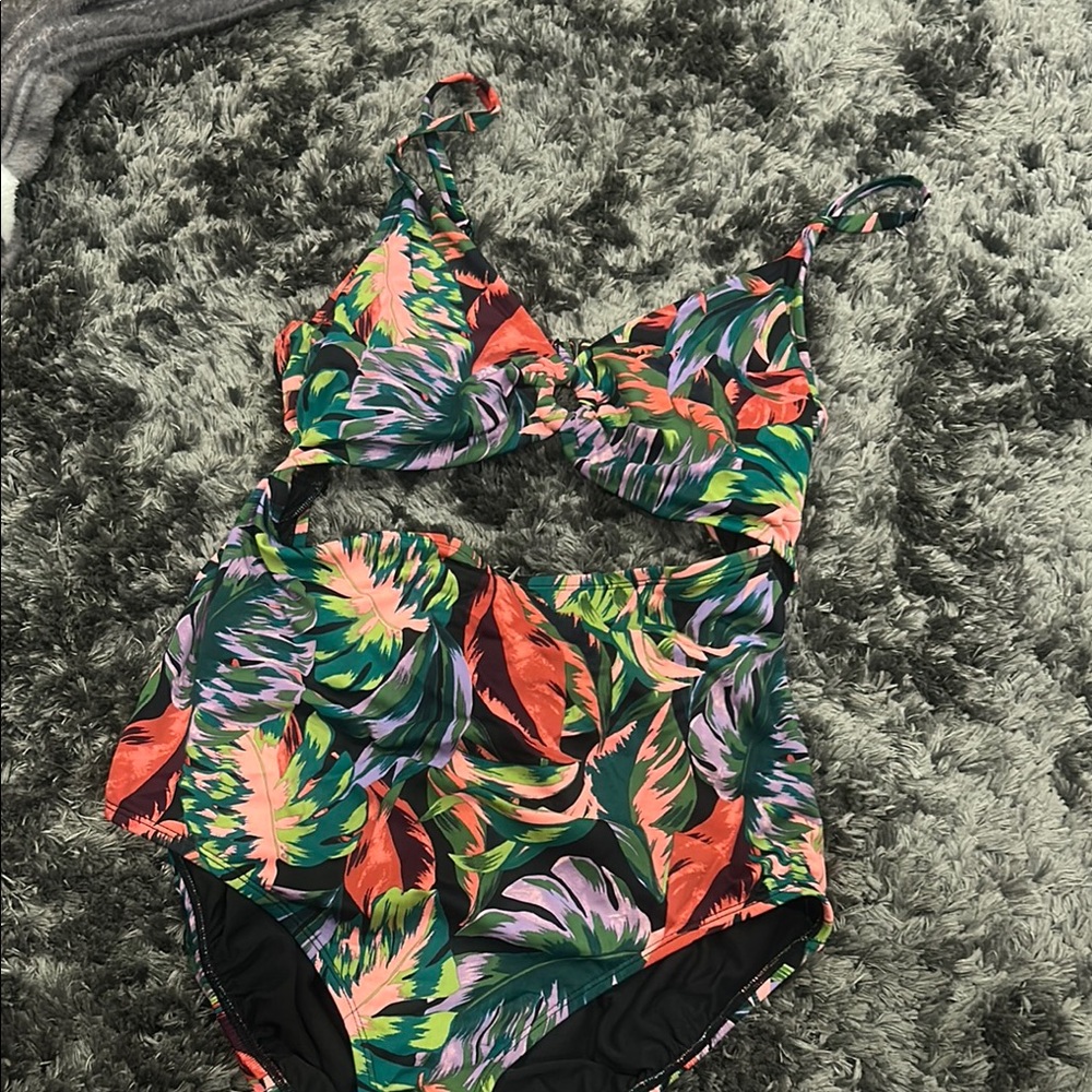 Time and Tru Red and Pink One Piece Swimsuit Retro Style